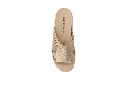 Valleverde Sandalo Ciabatta Donna Platino Fasce Incrociate Zeppa - 55601