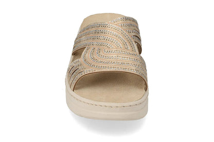 Valleverde Sandalo Ciabatta Donna Platino Fasce Incrociate Zeppa - 55601