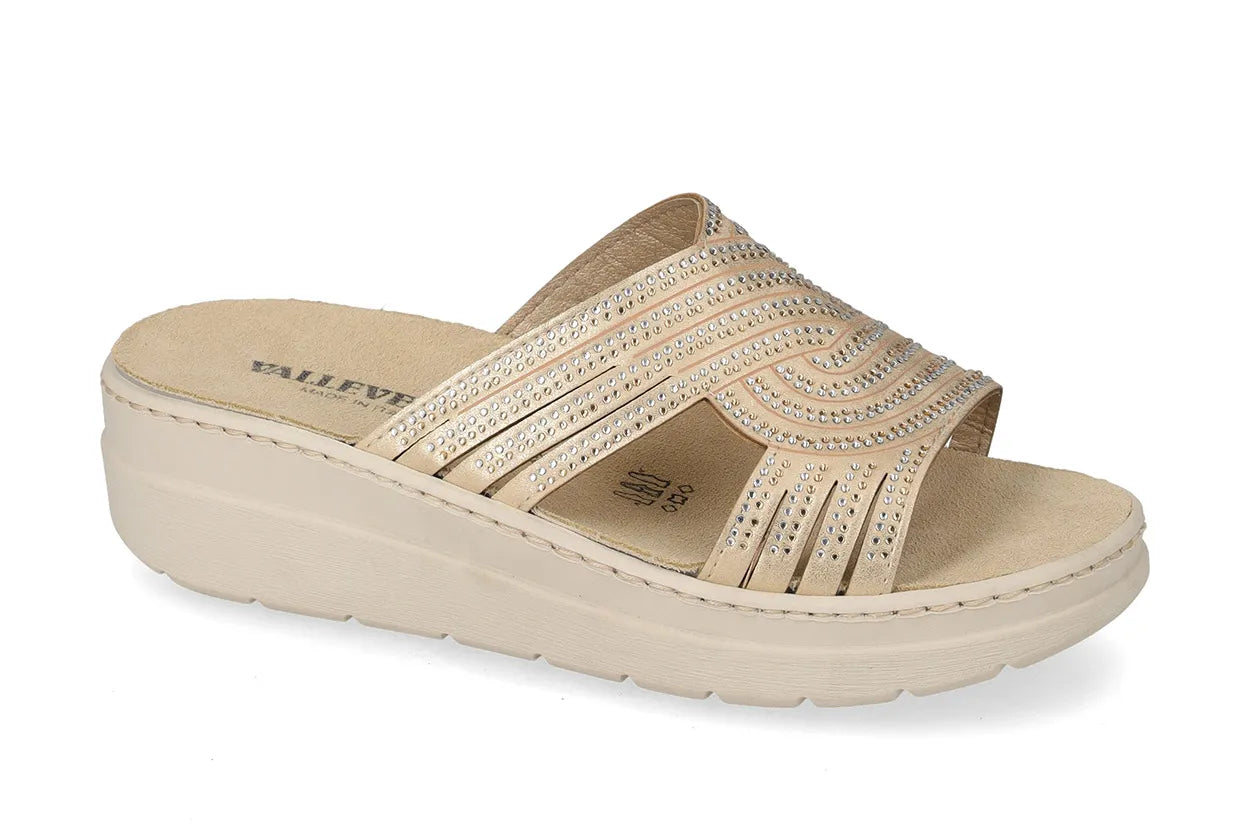 Valleverde Sandalo Ciabatta Donna Platino Fasce Incrociate Zeppa - 55601