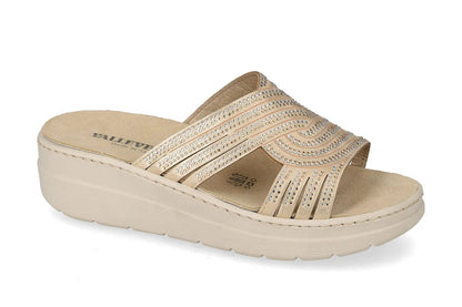 Valleverde Sandalo Ciabatta Donna Platino Fasce Incrociate Zeppa - 55601