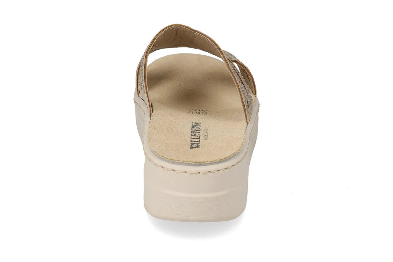 Valleverde Sandalo Ciabatta Donna Platino Fasce Incrociate Zeppa - 55601