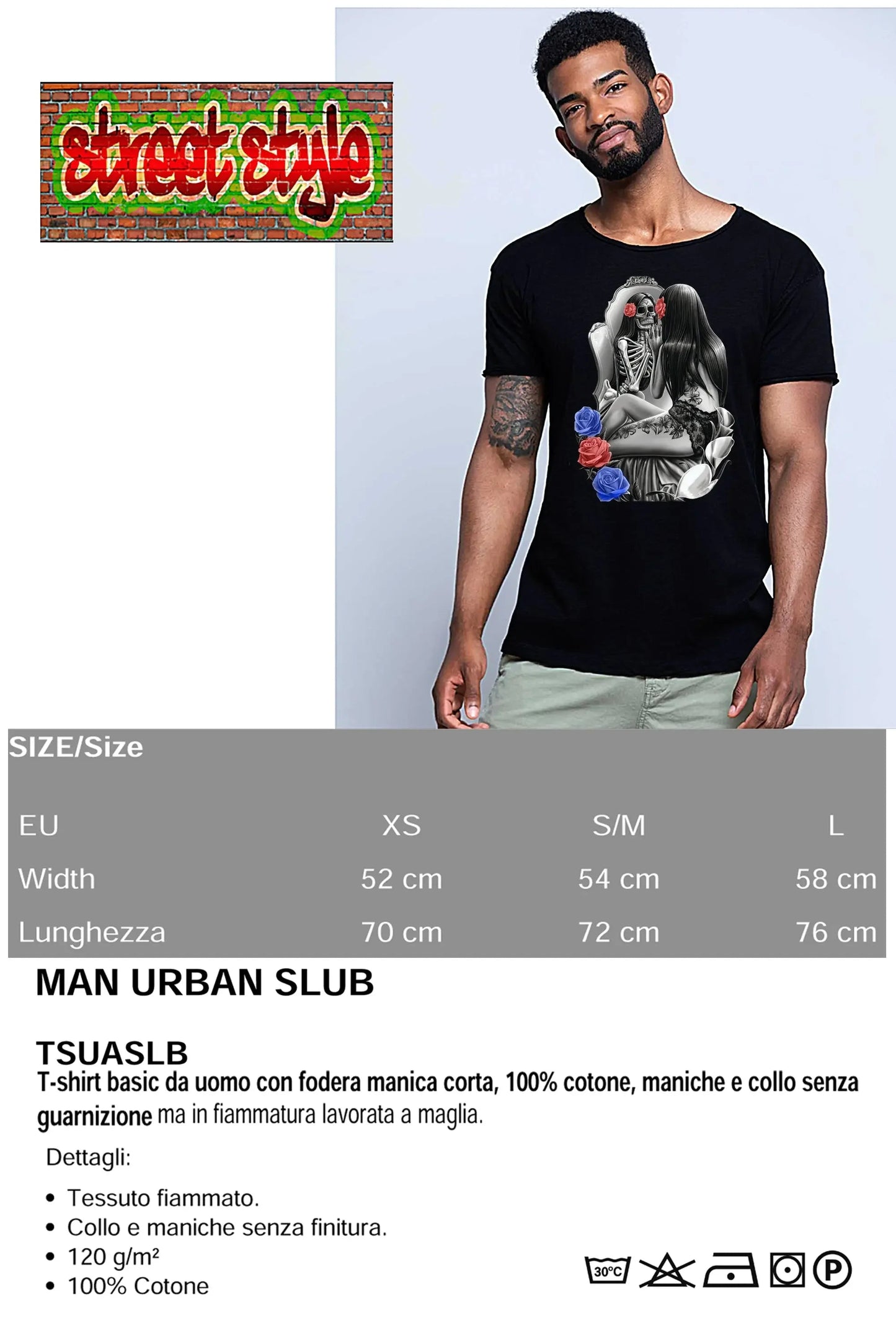 Vanity Tattoo Skull - T-shirt Uomo Cotone Fiammato