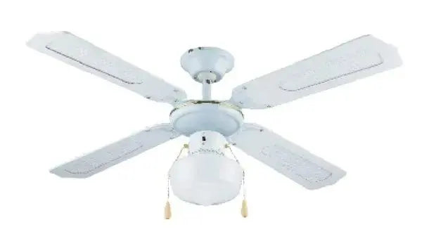 Ventilatore 4pale a soffitto legno bianco con lampada