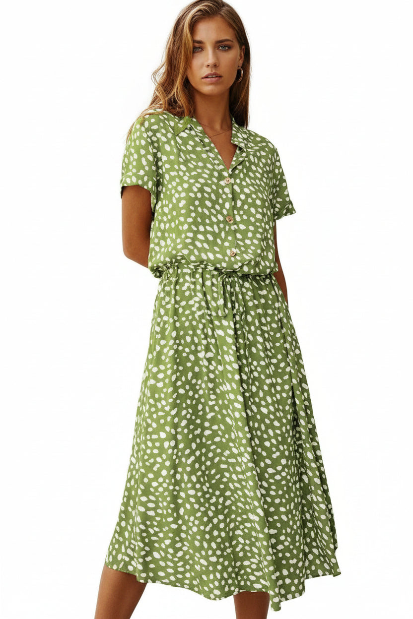 Vestito Lungo Donna a Pois con Maniche Corte | Abito Estivo Leggero