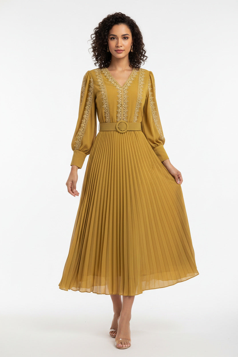 Vestito Lungo Donna Estivo con Scollo a V e Cintura