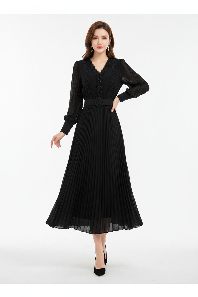 Vestito Lungo Donna Estivo con Scollo a V e Cintura