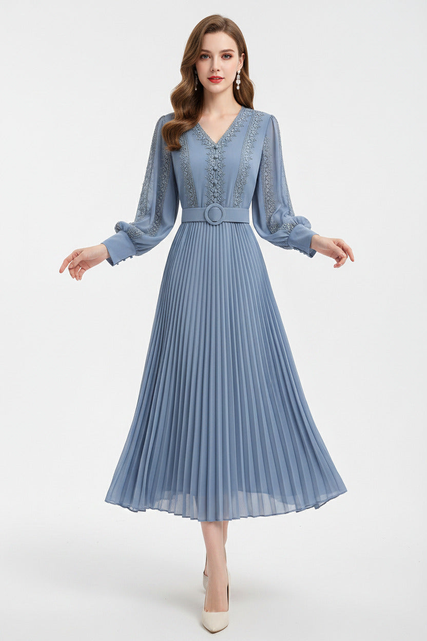 Vestito Lungo Donna Estivo con Scollo a V e Cintura