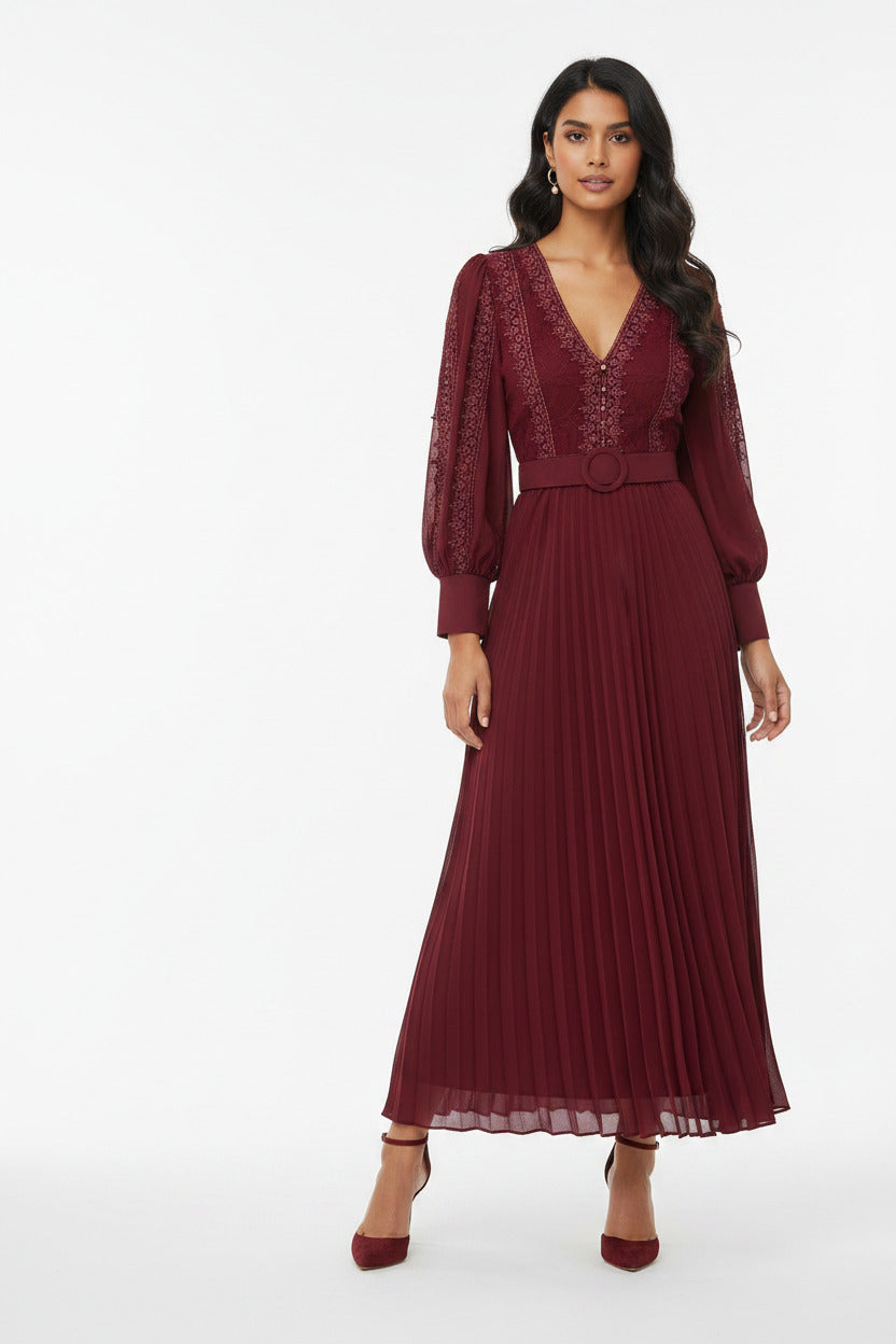 Vestito Lungo Donna Estivo con Scollo a V e Cintura