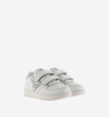 Victoria Sneakers Bambina 1124106 Bianco Glitter Strappo Effetto Pelle