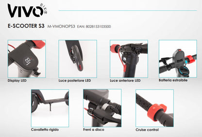 Vivo Elektroroller S3 350W Schwarz mit abnehmbarem Akku, E-Scooter/Fahrrad
