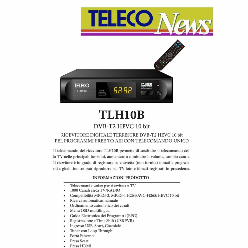 Teleco Digitaler DVB-T2 Receiver mit PVR, USB, HDMI, Scart und LAN
