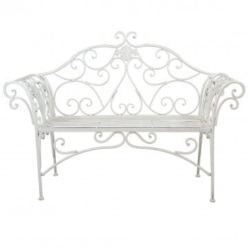 Panca Eloise bianco antico - Panca da giardino in acciaio verniciato, colore bianco, 136 x 46 x 96 h c