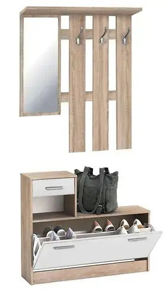 Mobile Ingresso con Specchio e Scarpiera in Rovere e Bianco