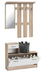 Entrance Hall Unit with Mirror and Shoe Rack in Oak and White