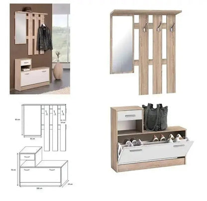 Mobile Ingresso con Specchio e Scarpiera in Rovere e Bianco
