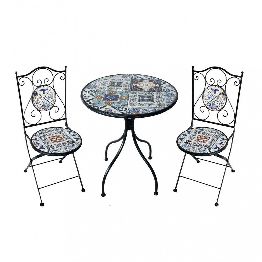 Set 2 Sedie e Tavolo Rotondo ø 60 Persefone - Pieghevole, Colori: Blu, Bianco
