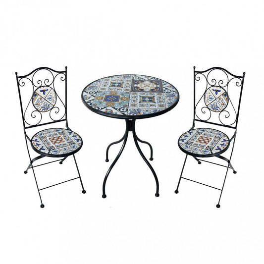 Set 2 Sedie e Tavolo Rotondo ø 60 Persefone - Pieghevole, Colori: Blu, Bianco