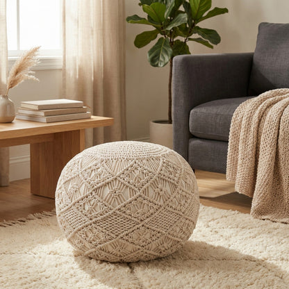 Pouf Bengasi: Quadratisch, Weiß, Baumwolle, 45x45x45cm
