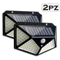 2 WALL LIGHTS 100LED OUTDOOR SOLAR PANEL MOTION TWILIGHT SENSOR