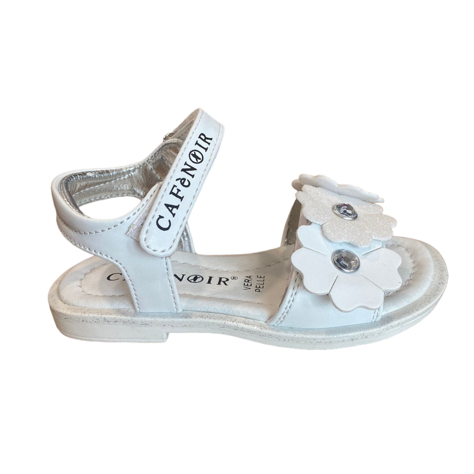 CafèNoir sandalo da bambina con fiori sulla fascia con strappo C-2091W bianco