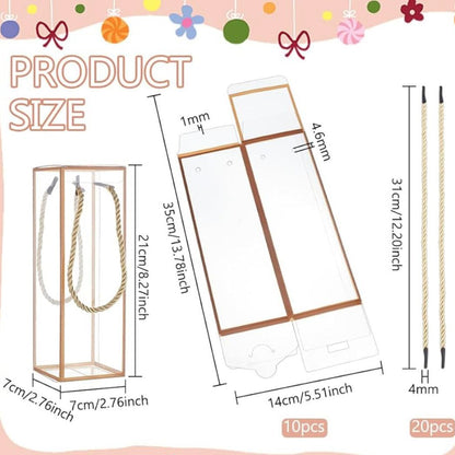 Set 5 Scatoline per Bomboniere 7cm x 7cm x 21cm Trasparenti bordi oro e lacci