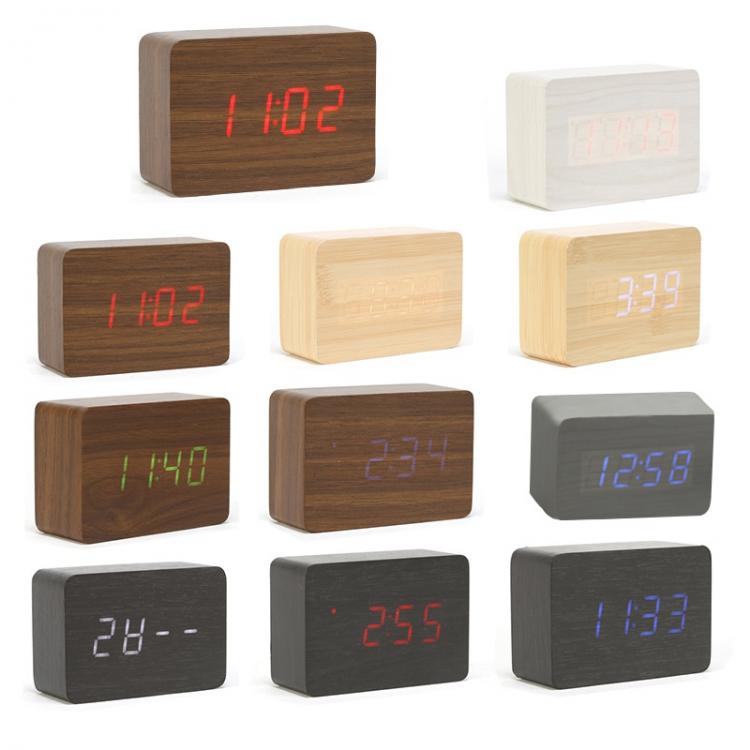 LED-Wecker aus Holz mit Temperaturanzeige, Weckfunktion, für Zuhause