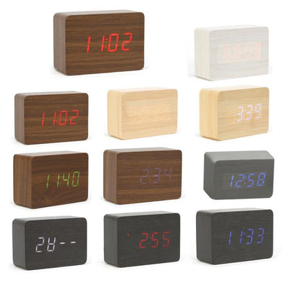 LED-Wecker aus Holz mit Temperaturanzeige, Weckfunktion, für Zuhause