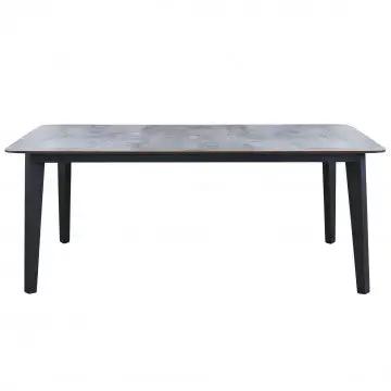Tisch Cancun 180 x 90, Gestell aus anthrazitfarben pulverbeschichtetem Aluminium und Platte aus dunkelgrauem Laminat