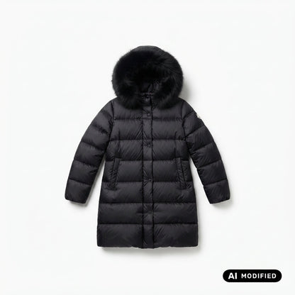Bomboogie piumino lungo con cappuccio e pelliccia da donna CW786PDLC6 90 nero