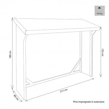 Holzlager - Holzunterstand Maße 217 x 80 x 155/180 H