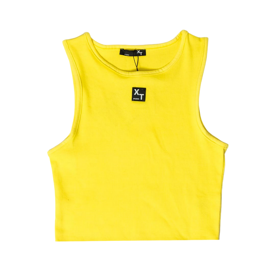 XT Studio canotta da donna in cotone a costine. Colore giallo acido
