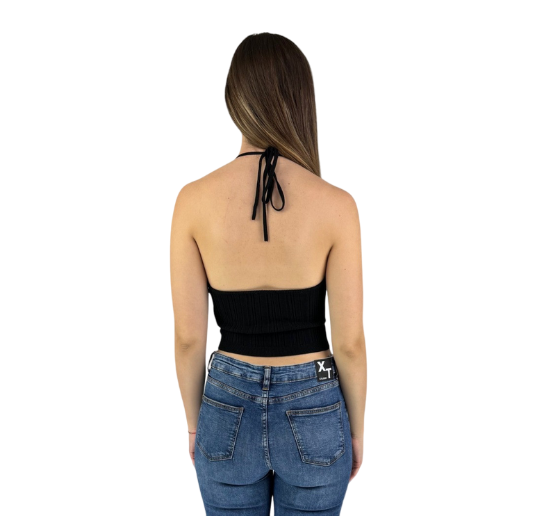 XT Studio canotta top America a costine da donna. Colore nero