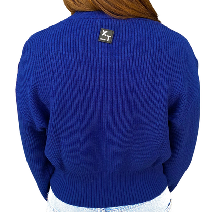 XT Studio maglia girocollo da donna a coste X124WT7038K50401 blu
