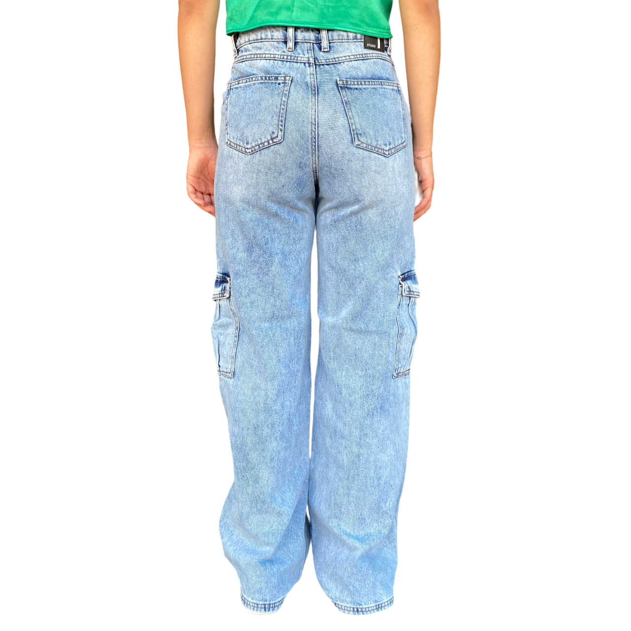 XT Studio pantalone in jeans largo con tasconi e rotture Flare blu chiaro