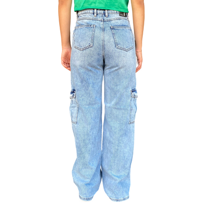 XT Studio pantalone in jeans largo con tasconi e rotture Flare blu chiaro