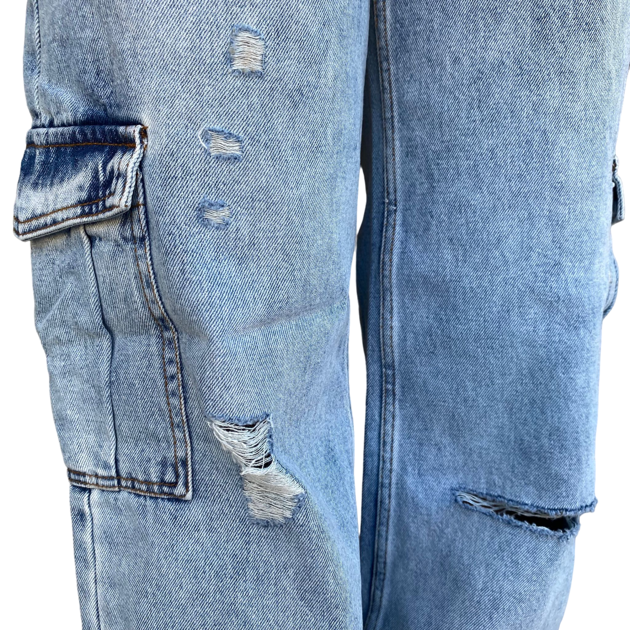 XT Studio pantalone in jeans largo con tasconi e rotture Flare blu chiaro