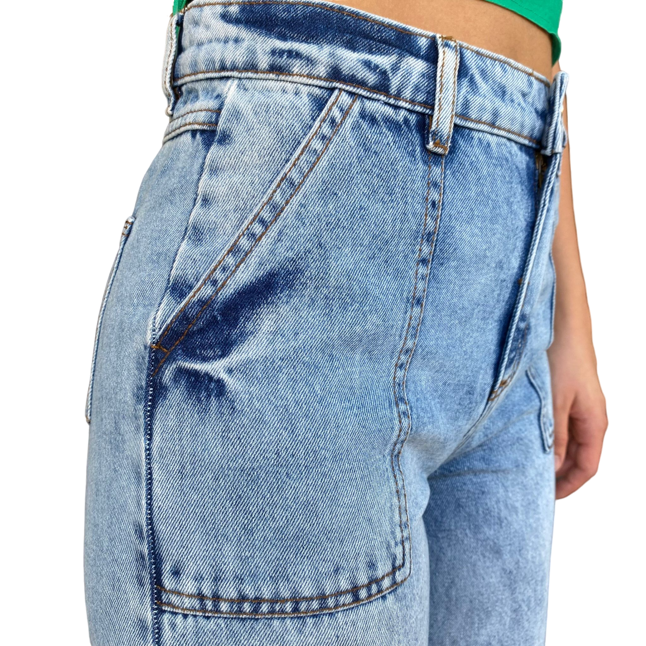 XT Studio pantalone in jeans largo con tasconi e rotture Flare blu chiaro