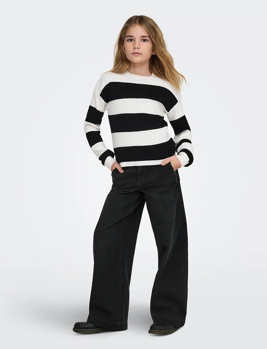 Only KOGCOMET Wide Leg Fit Jeans 15264770 – Jeans Ragazza Nero Gamba Larga 6-14 Anni