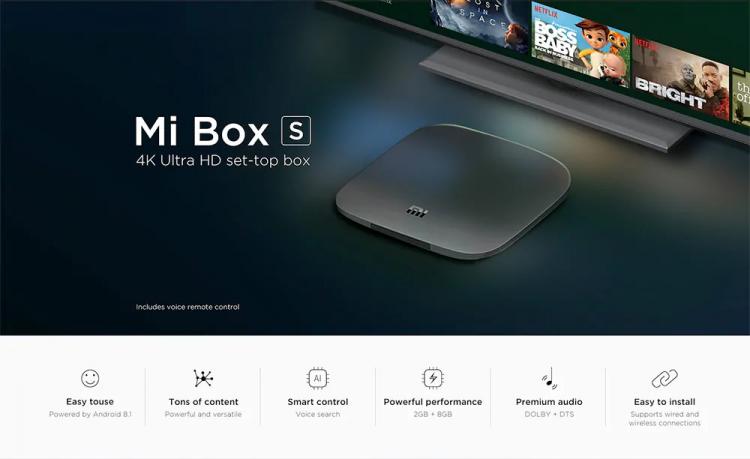 Xiaomi Mi TV Box S2 Gen. 4K 2+8GB UHD DAZN Netflix HD Wi-Fi 2GB RAM+ 8GB Schwarz