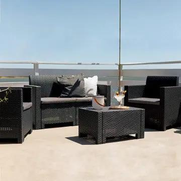 Salotto Nebraska con cuscini - struttura in wicker bianco, marrone, nero o tortora