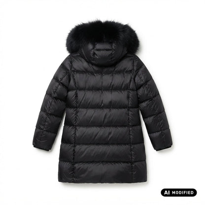 Bomboogie piumino lungo con cappuccio e pelliccia da donna CW786PDLC6 90 nero