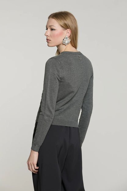 Relish Cardigan SILVANI manica lunga girocollo con ricamo paillettes più baguette RDA2602054045 grigio