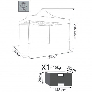 Gazebo pieghevole 3x3 m telo poliestere 420D struttura metallo