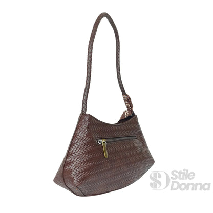 YY Coveri Borsa Intrecciata Argentata in Ecopelle con Sciarpa Decorativa
