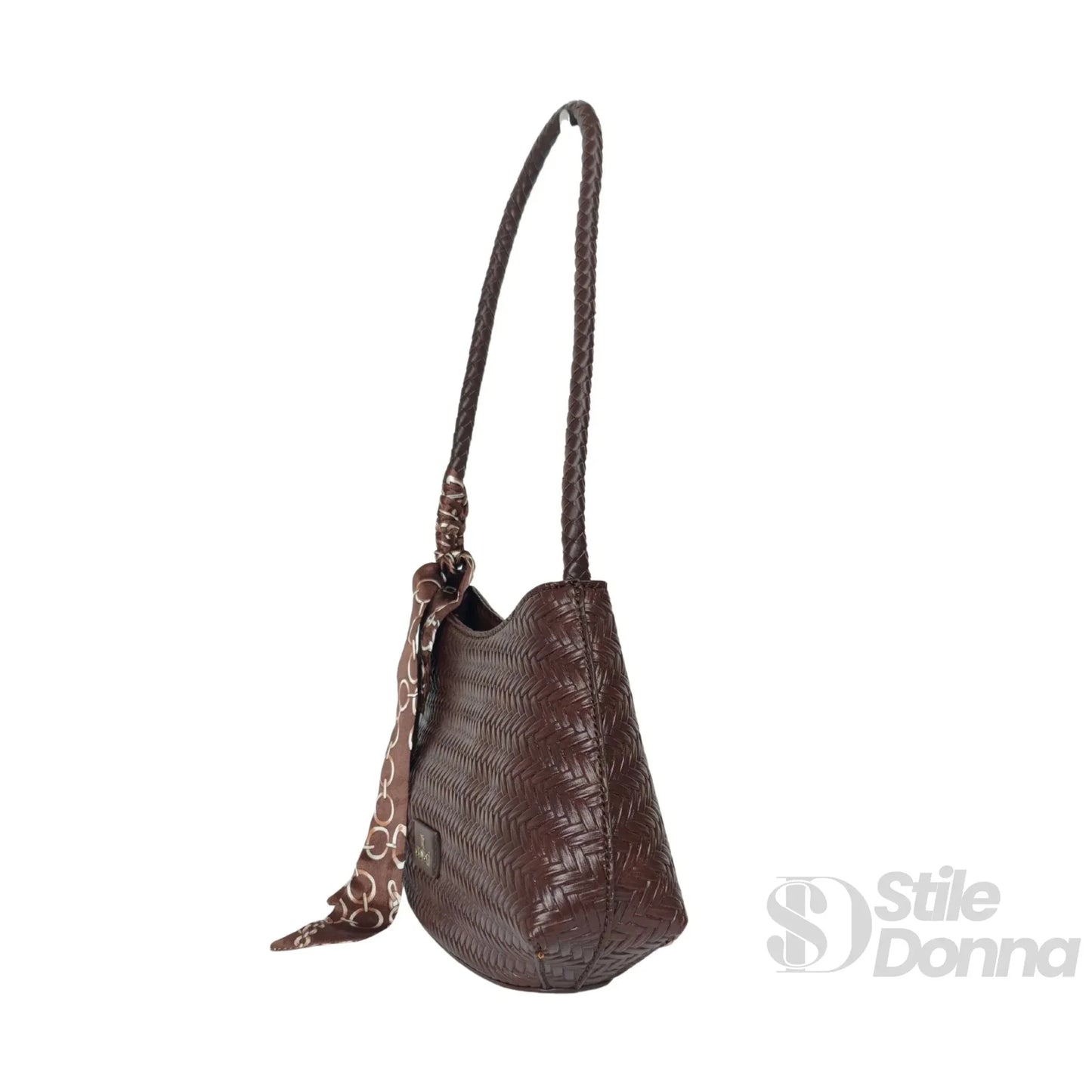 YY Coveri Borsa Intrecciata Argentata in Ecopelle con Sciarpa Decorativa