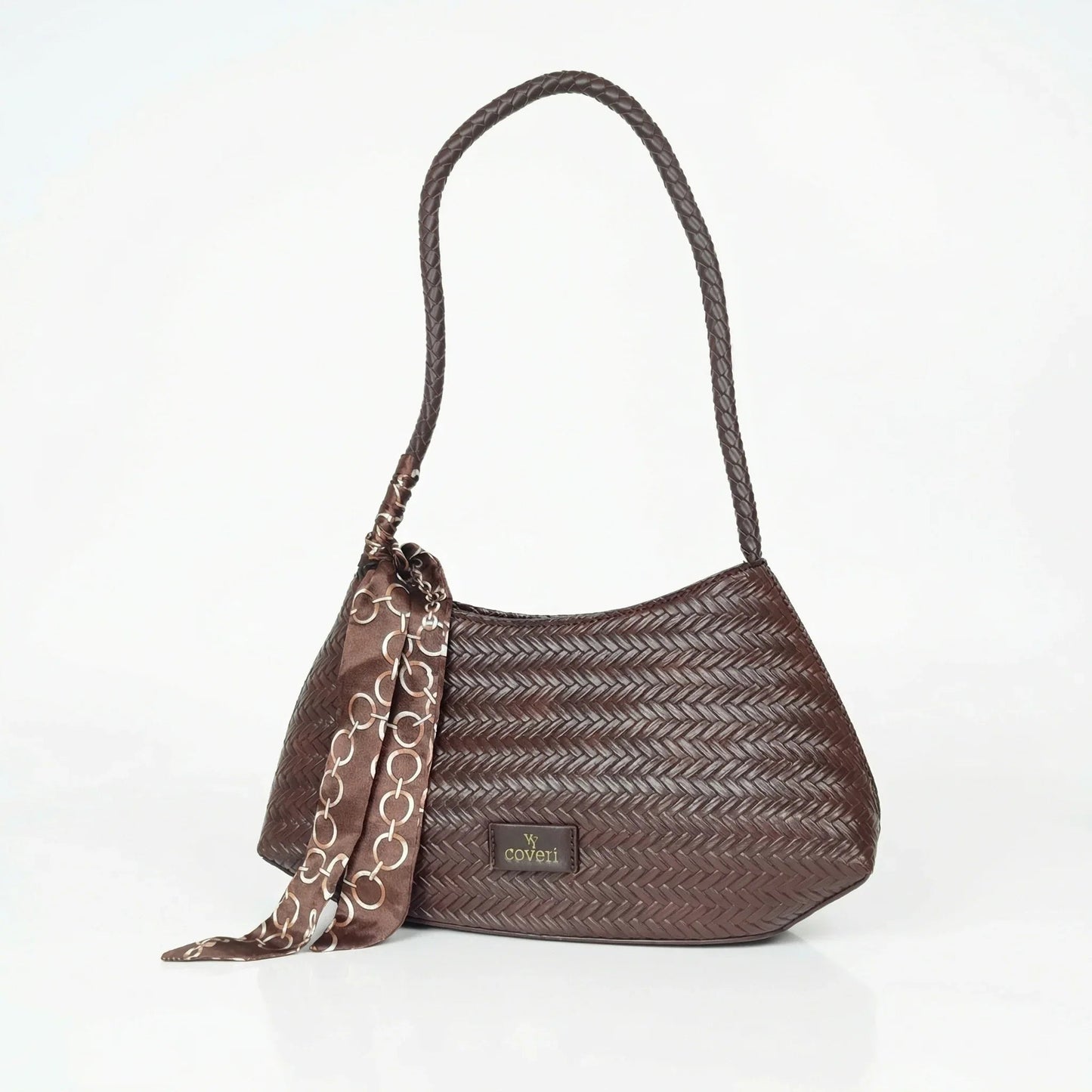 YY Coveri Borsa Intrecciata Argentata in Ecopelle con Sciarpa Decorativa