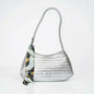 YY Coveri Silver Braided Faux Leather Bag with Decorative Scarf