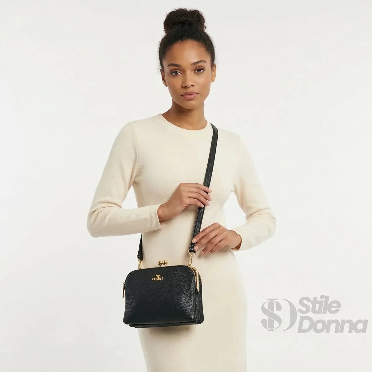 YY Coveri Faux Leather Crossbody Bag with Gold Logo