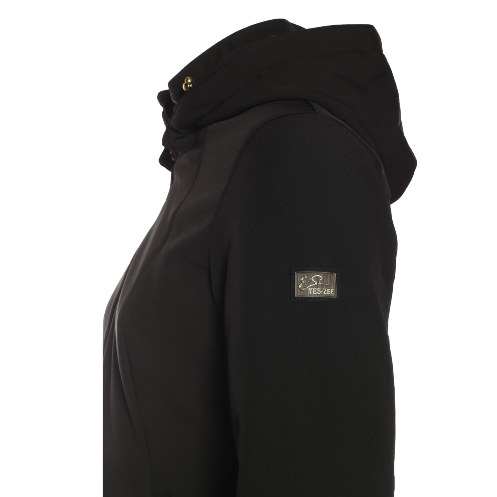 Yes Zee Cappotto Donna Nero Trapuntato Vera Piuma - Cappuccio Amovibile