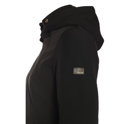Yes Zee Cappotto Donna Nero Trapuntato Vera Piuma - Cappuccio Amovibile